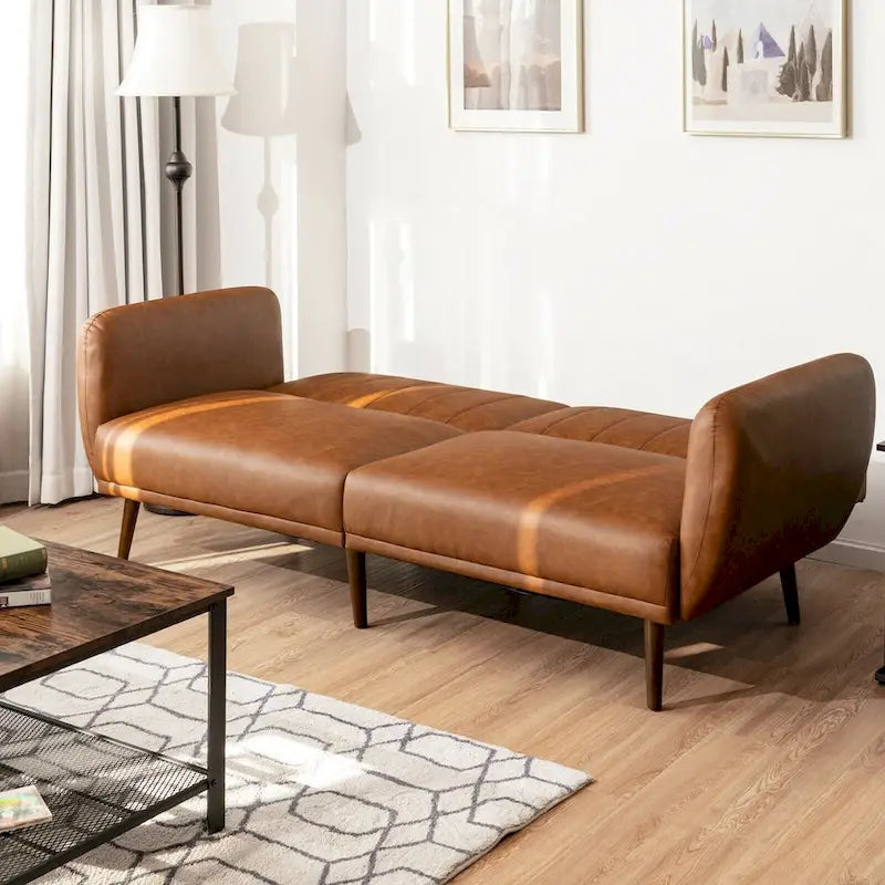 Divano Letto Futon Convertibile - Similpelle Nera - Regolabile in 3 Posizioni