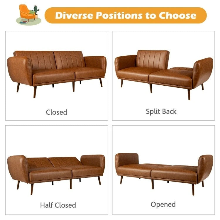Divano Letto Futon Convertibile - Similpelle Nera - Regolabile in 3 Posizioni