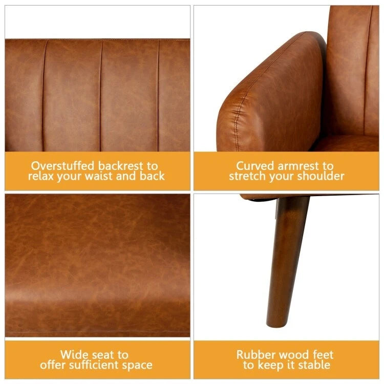 Divano Letto Futon Convertibile - Similpelle Nera - Regolabile in 3 Posizioni