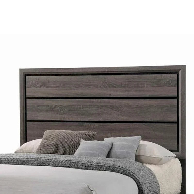 Letto king size orientale di transizione in legno con testiera a doghe, Quercia Grigia