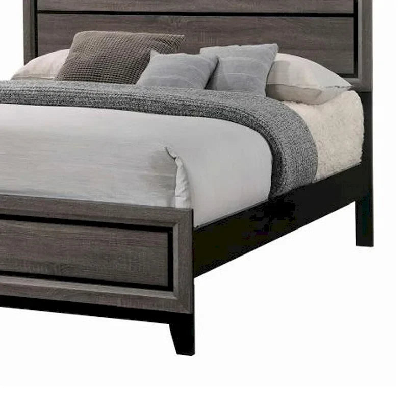 Letto king size orientale di transizione in legno con testiera a doghe, Quercia Grigia