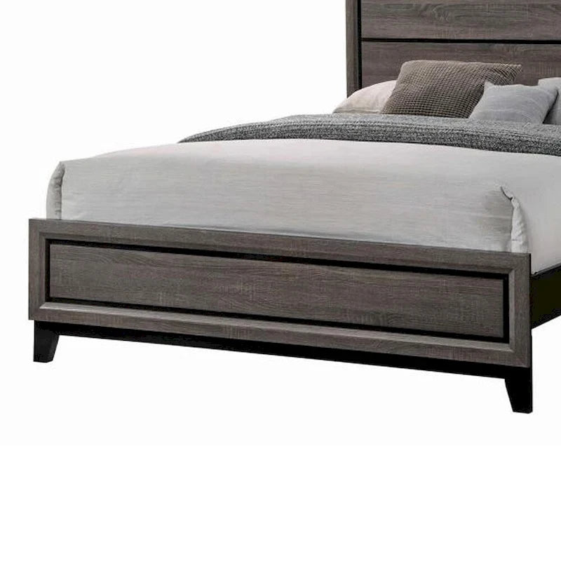 Letto king size orientale di transizione in legno con testiera a doghe, Quercia Grigia