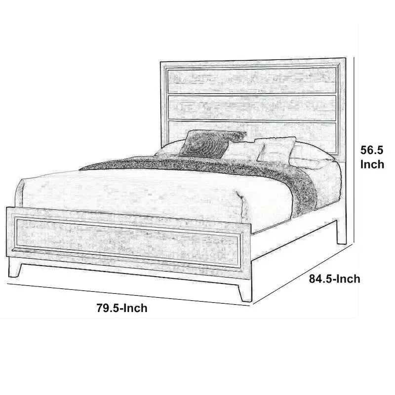 Letto king size orientale di transizione in legno con testiera a doghe, Quercia Grigia