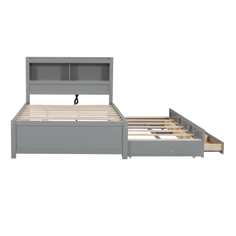 Letto a piattaforma a una piazza e mezza con letto estraibile e prese USB