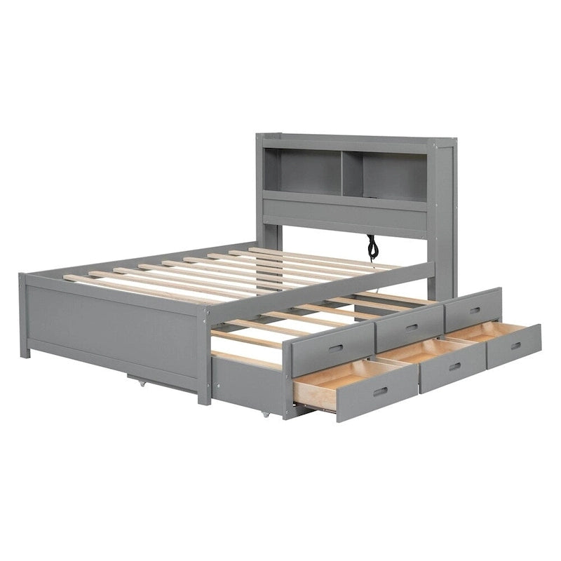 Letto a piattaforma a una piazza e mezza con letto estraibile e prese USB