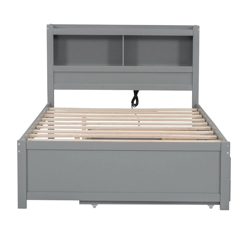 Letto a piattaforma a una piazza e mezza con letto estraibile e prese USB