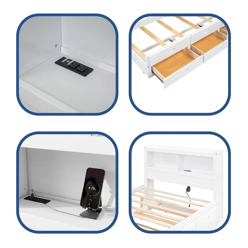 Letto a piattaforma a una piazza e mezza con letto estraibile e prese USB