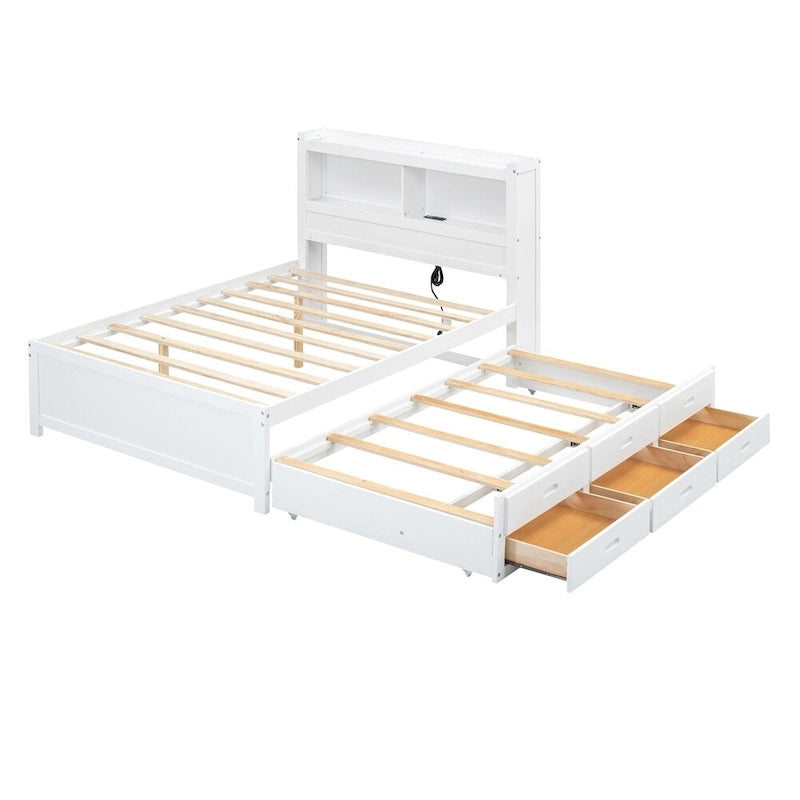 Letto a piattaforma a una piazza e mezza con letto estraibile e prese USB