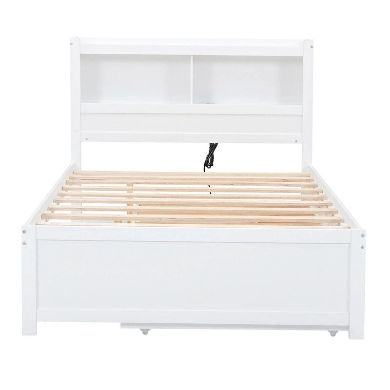 Letto a piattaforma a una piazza e mezza con letto estraibile e prese USB