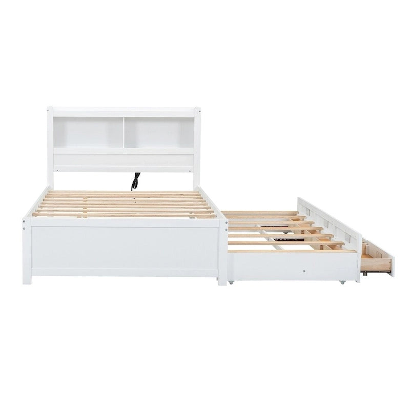 Letto a piattaforma a una piazza e mezza con letto estraibile e prese USB