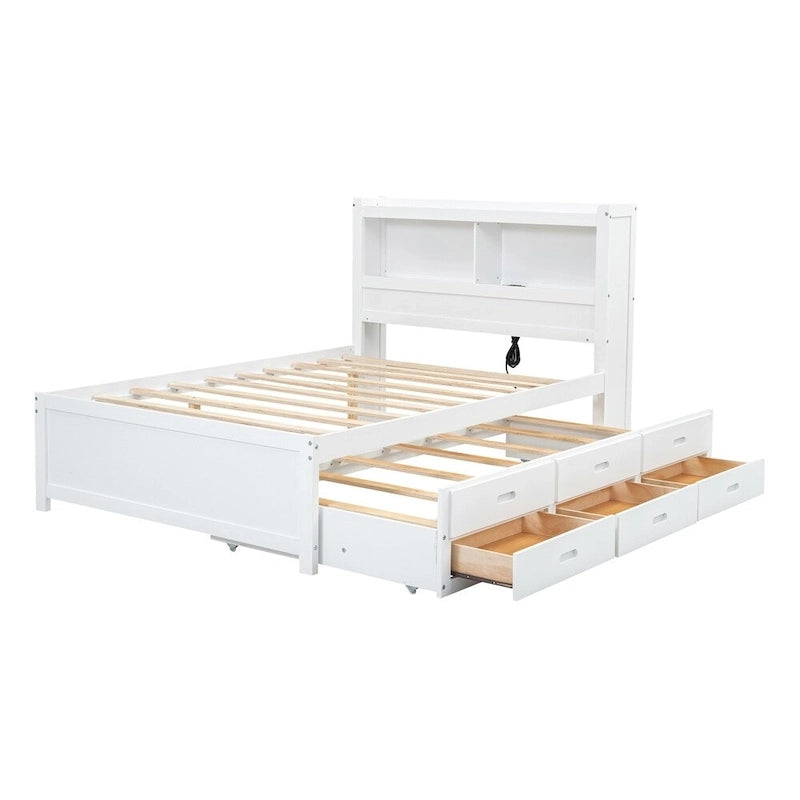 Letto a piattaforma a una piazza e mezza con letto estraibile e prese USB