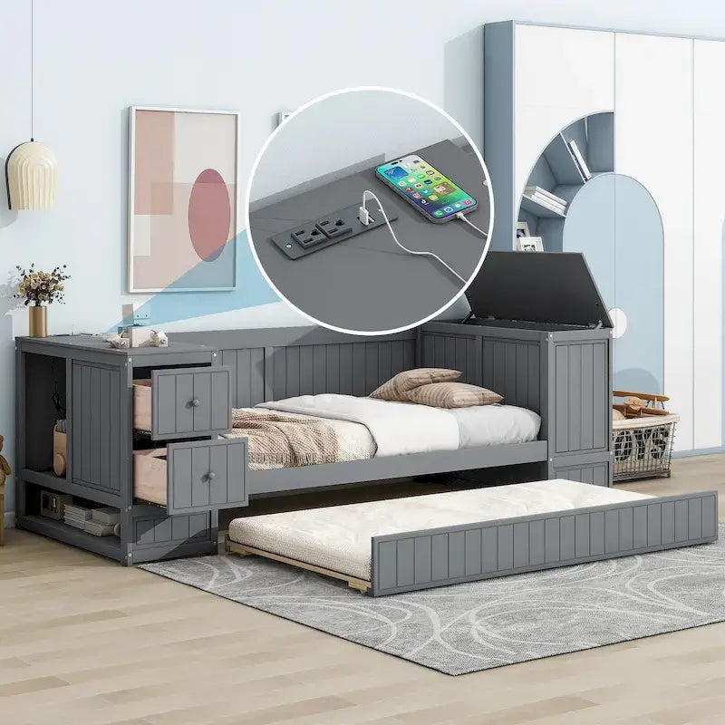 Divano letto singolo con braccioli contenitore