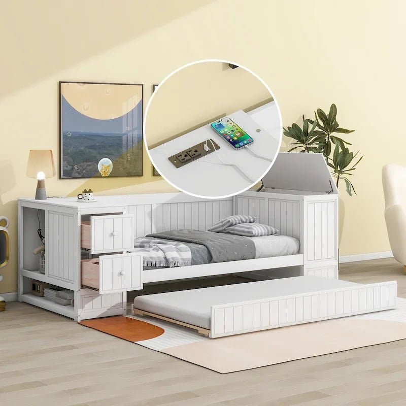 Divano letto singolo con braccioli contenitore