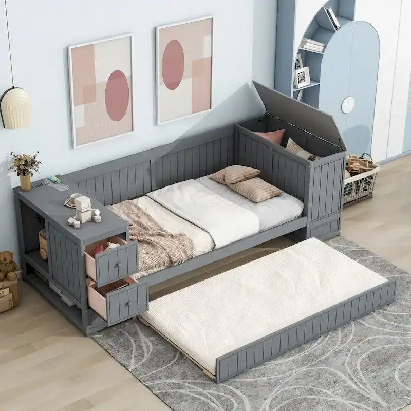 Divano letto singolo con braccioli contenitore