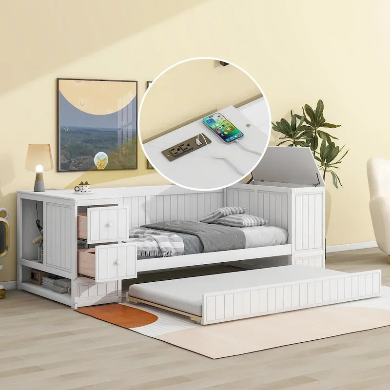 Divano letto singolo con braccioli contenitore