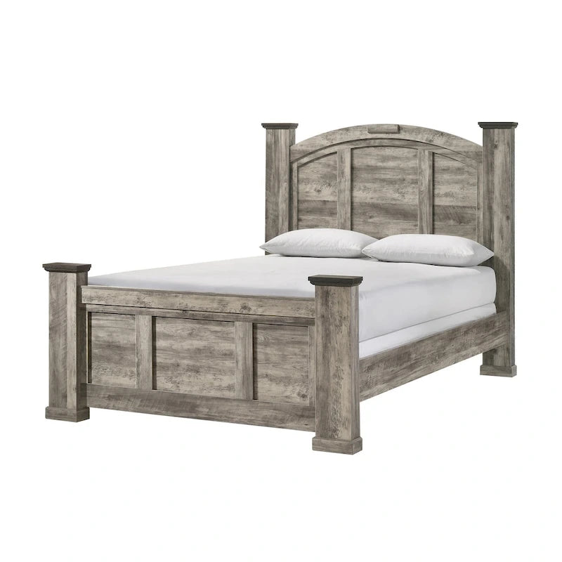 Set camera da letto 5 pezzi in pannelli grigi in stile rustico Aimon