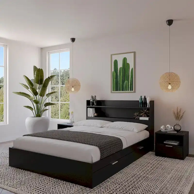 Letto a piattaforma Hunter con testiera e 2 comodini