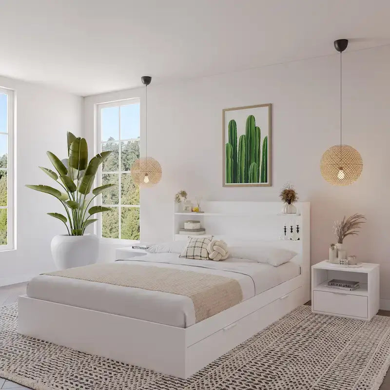 Letto a piattaforma Hunter con testiera e 2 comodini