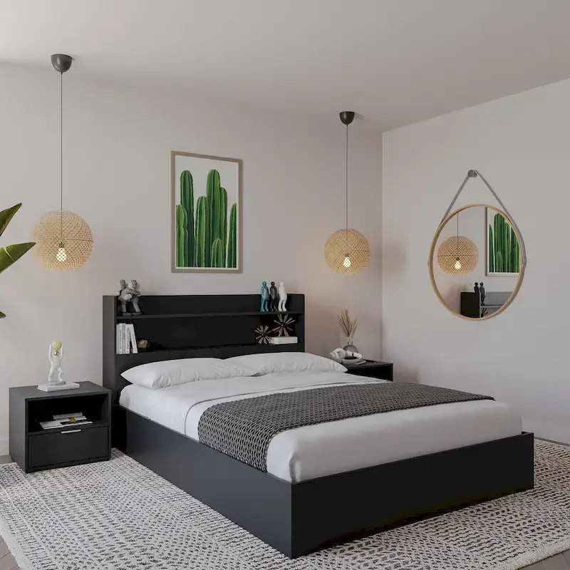 Letto a piattaforma Hunter con testiera e 2 comodini
