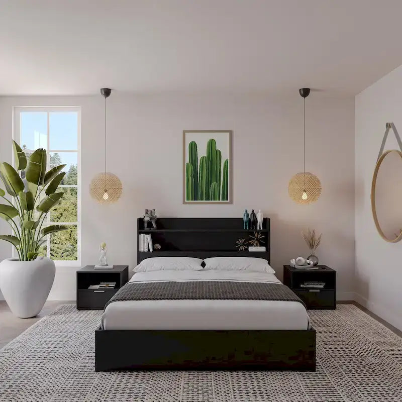 Letto a piattaforma Hunter con testiera e 2 comodini