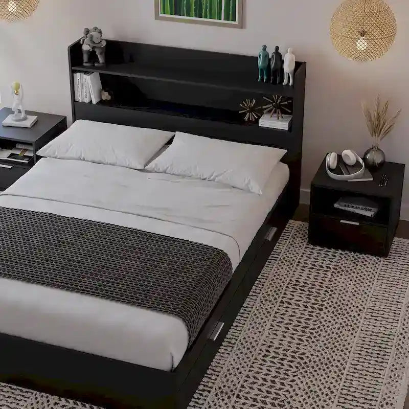 Letto a piattaforma Hunter con testiera e 2 comodini