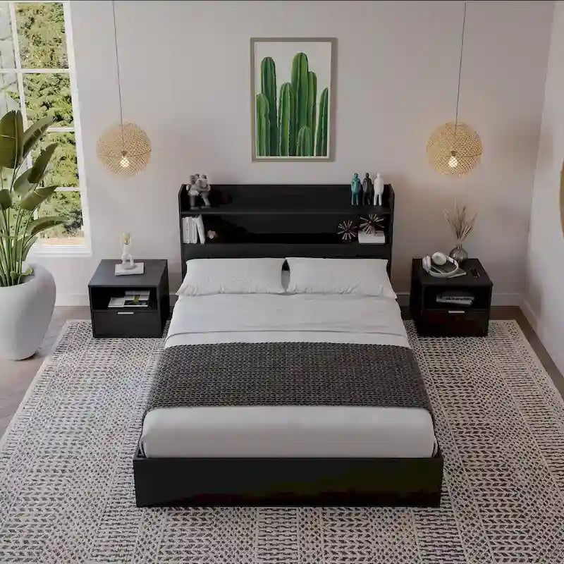 Letto a piattaforma Hunter con testiera e 2 comodini