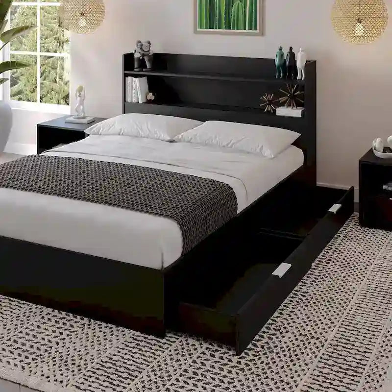 Letto a piattaforma Hunter con testiera e 2 comodini