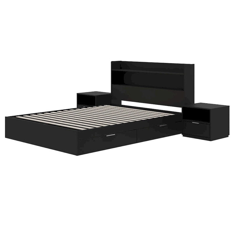 Letto a piattaforma Hunter con testiera e 2 comodini