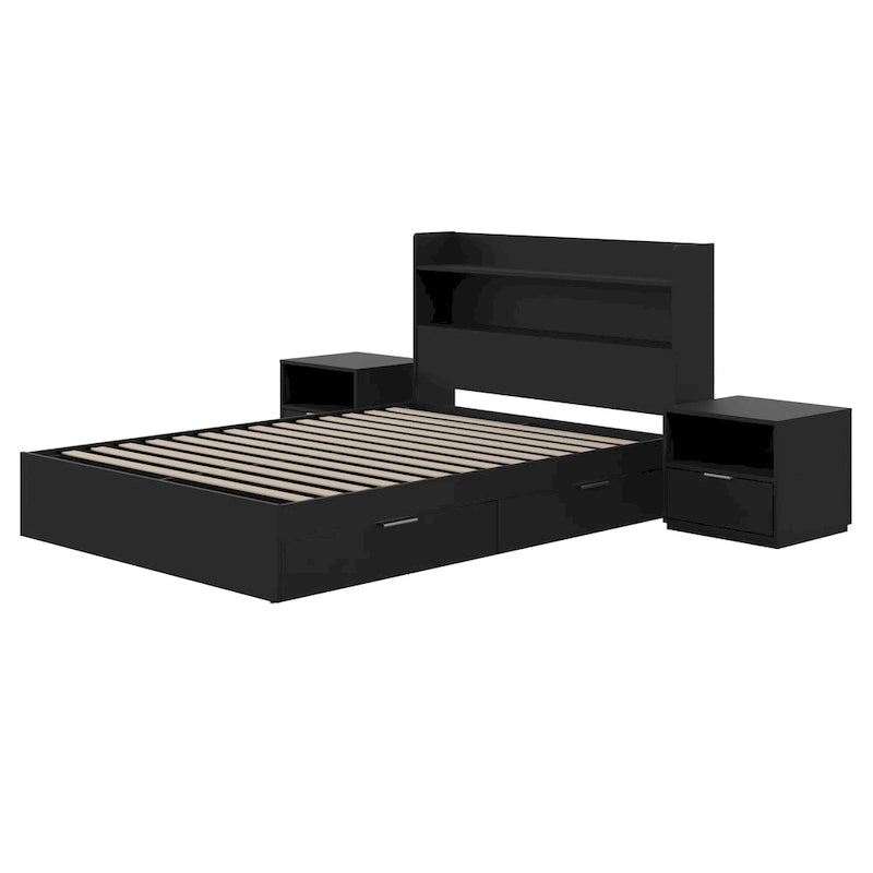 Letto a piattaforma Hunter con testiera e 2 comodini