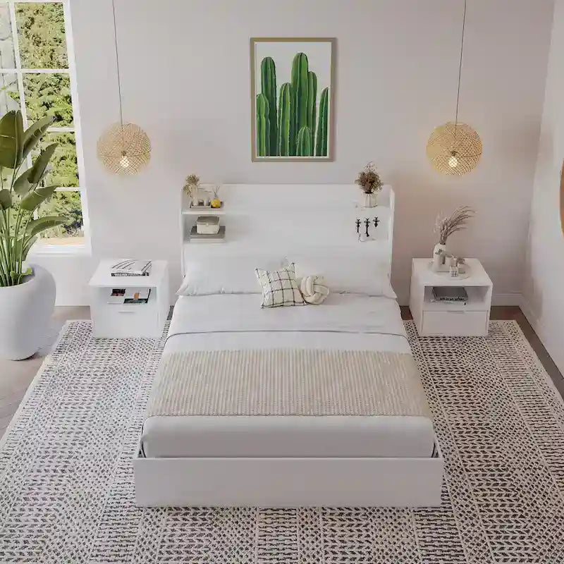 Letto a piattaforma Hunter con testiera e 2 comodini