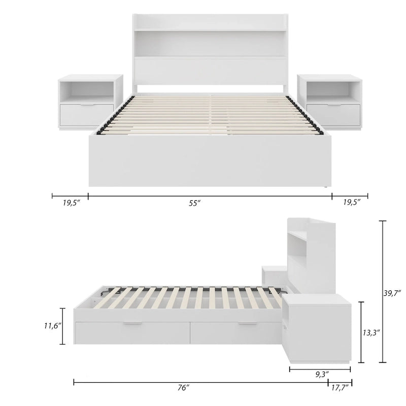 Letto a piattaforma Hunter con testiera e 2 comodini