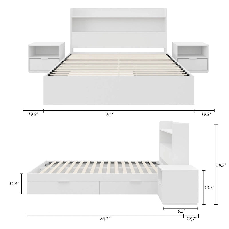 Letto a piattaforma Hunter con testiera e 2 comodini