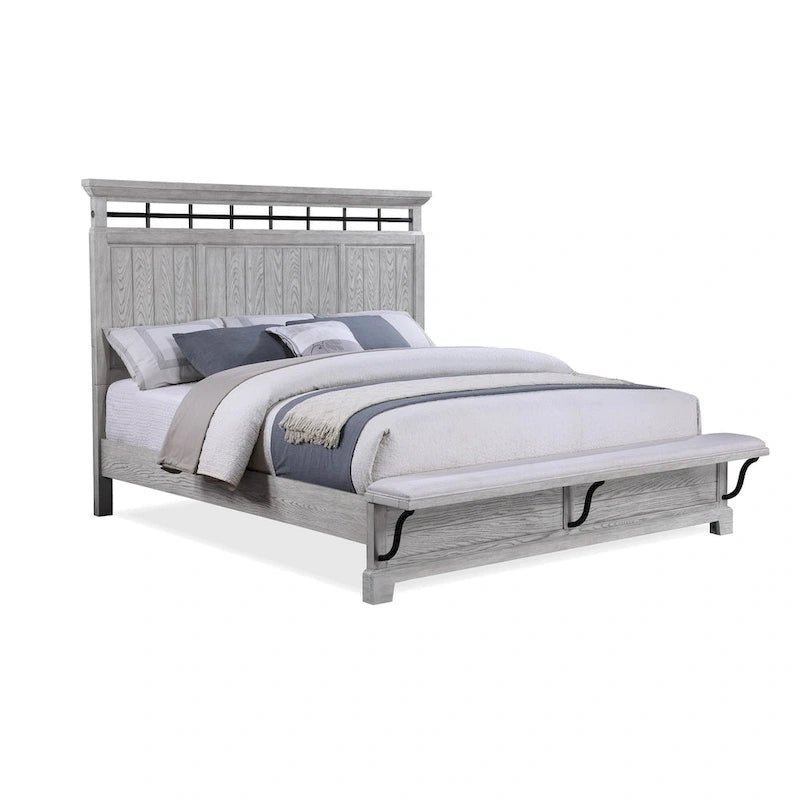 Set camera da letto Debra 6 pezzi con pannelli grigi e panca pediera