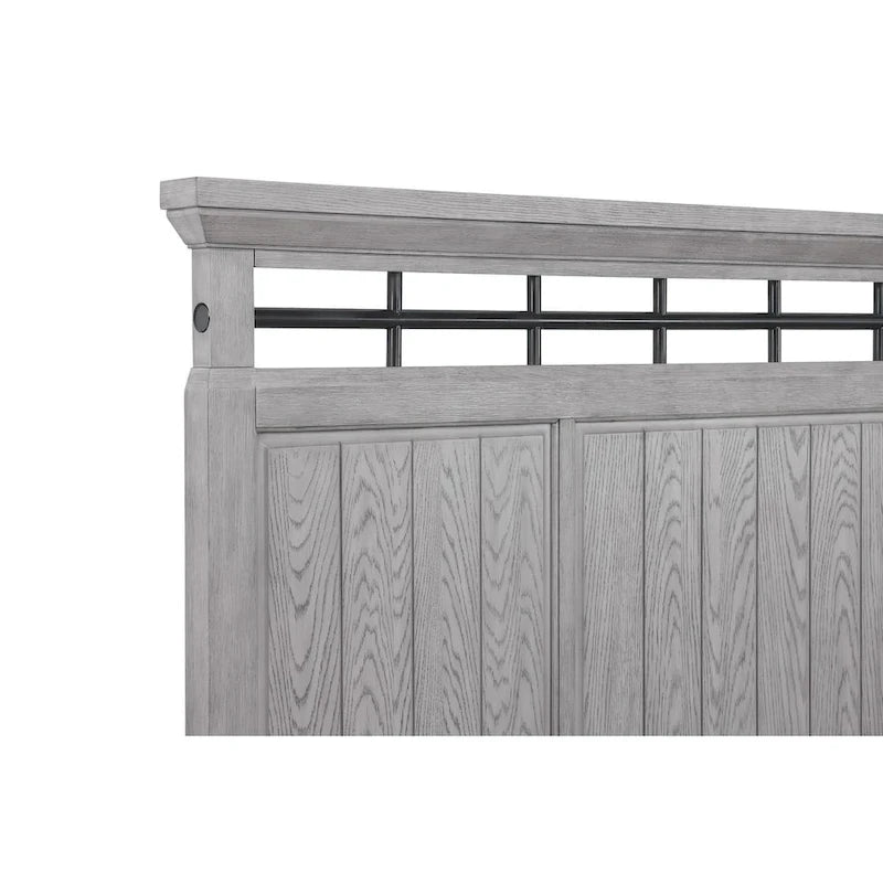 Set camera da letto Debra 6 pezzi con pannelli grigi e panca pediera