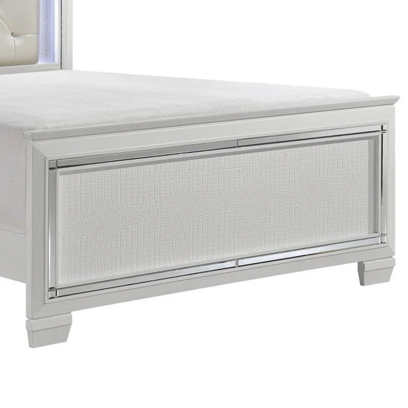 Letto matrimoniale Noah Contemporary Queen, testiera capitonné con cristalli retroilluminata a LED, bianco