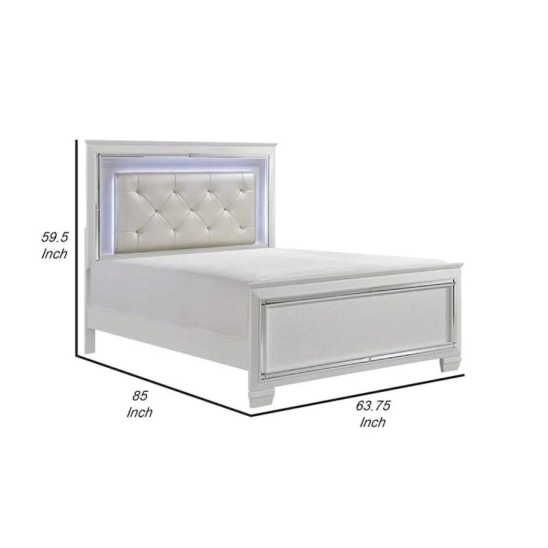 Letto matrimoniale Noah Contemporary Queen, testiera capitonné con cristalli retroilluminata a LED, bianco