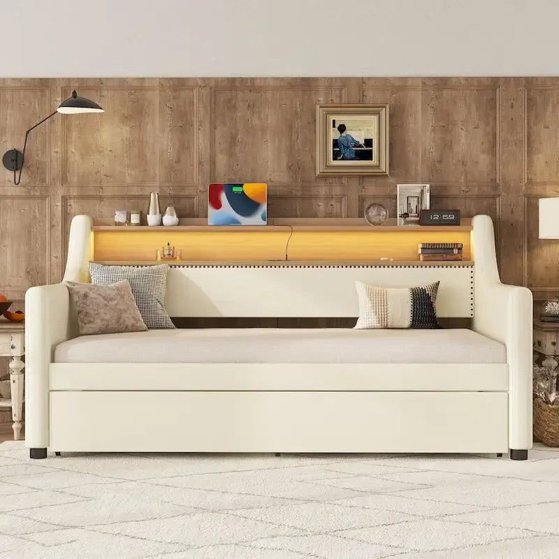 Divano letto singolo in similpelle con letto estraibile a rotelle