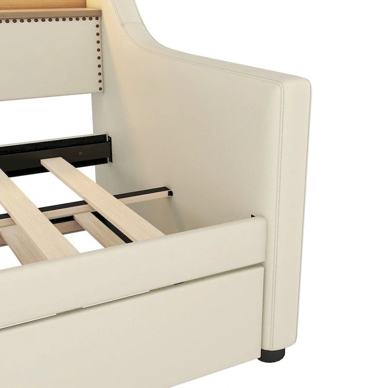 Divano letto singolo in similpelle con letto estraibile a rotelle