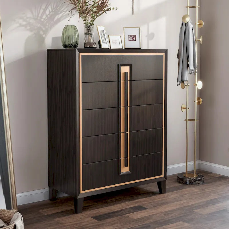 Cassettiera moderna a 5 cassetti Nyx in legno massiccio espresso Furniture of America