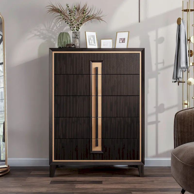 Cassettiera moderna a 5 cassetti Nyx in legno massiccio espresso Furniture of America