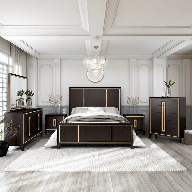 Cassettiera moderna a 5 cassetti Nyx in legno massiccio espresso Furniture of America