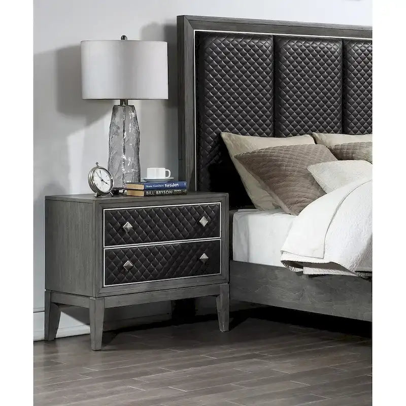 Set camera da letto moderno grigio 6 pezzi letto comodini cassettiera specchio cassettone