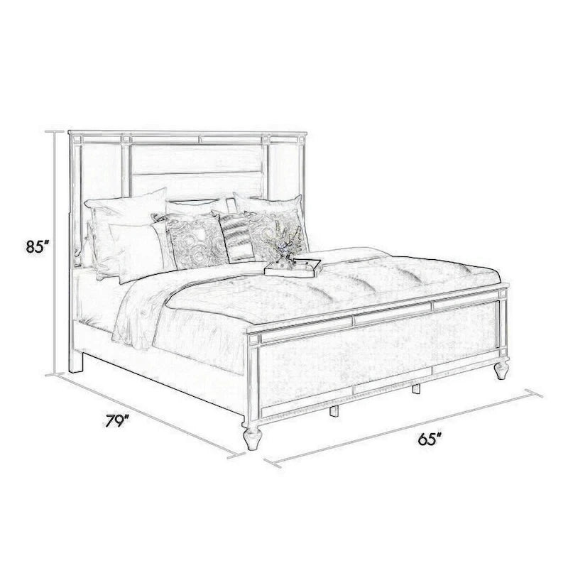 Letto matrimoniale Lio Modern, LED, profili a specchio, rivestimento capitonné in velluto argentato