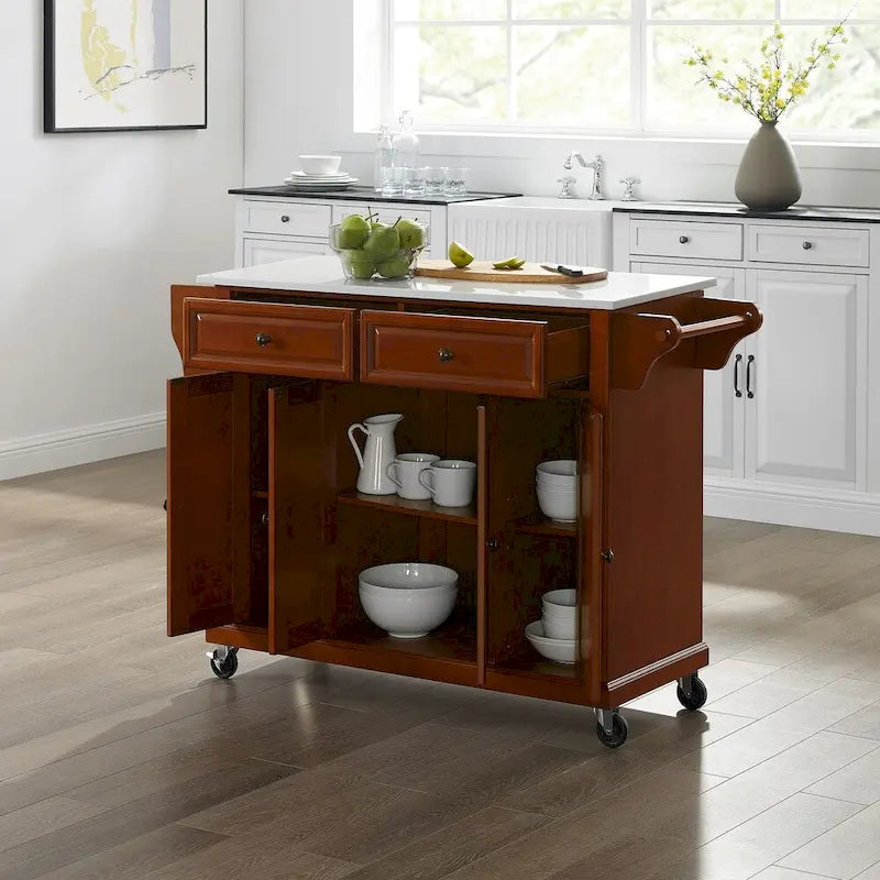 Carrello da cucina Crosley Full Size con piano in granito in ciliegio - 51,5 L x 18 P x 36,5 H