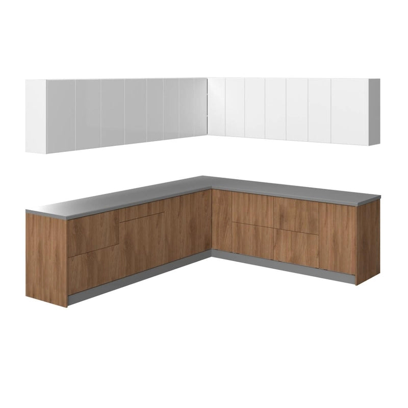 Cucina Collezione Modern Teak Naturale e Base Nera Dimensione 10x8,5Ft di Larghezza - 102x120