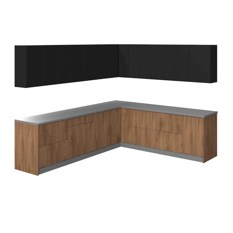 Cucina Collezione Modern Teak Naturale e Base Nera Dimensione 10x8,5Ft di Larghezza - 102x120