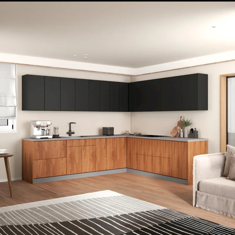 Cucina Collezione Modern Teak Naturale e Base Nera Dimensione 10x8,5Ft di Larghezza - 102x120