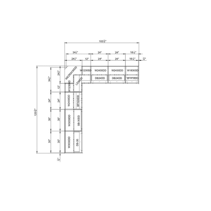 Cucina Collezione Modern Teak Naturale e Base Nera Dimensione 10x8,5Ft di Larghezza - 102x120