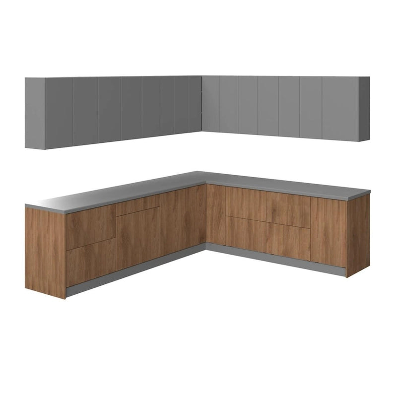Cucina Collezione Modern Teak Naturale e Base Nera Dimensione 10x8,5Ft di Larghezza - 102x120