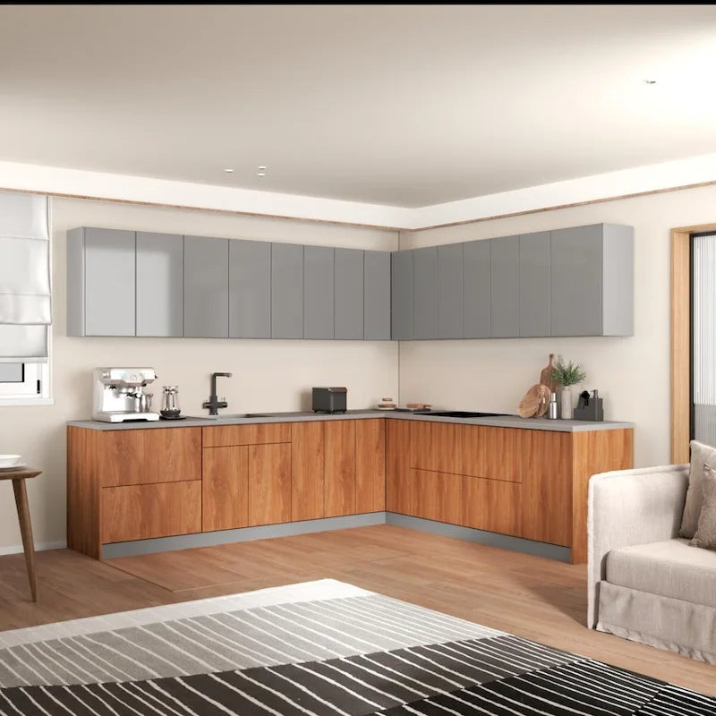Cucina Collezione Modern Teak Naturale e Base Nera Dimensione 10x8,5Ft di Larghezza - 102x120